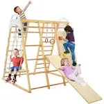 Costway 8-in-1 Indoor Wooden Jungle Gym Playset with Monkey Bars