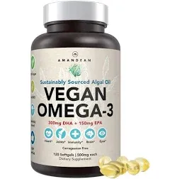 Premium Vegan Omega-3 Supplement. Fish Oil Alternative! Plant Based DHA & EPA Algae Oil. 120 Carrageenan Free Softgels. Marine Algal Essential Fatty