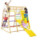 Costway 8-in-1 Jungle Gym Playset, Wooden Climber Play Set with Monkey Bars Colorful