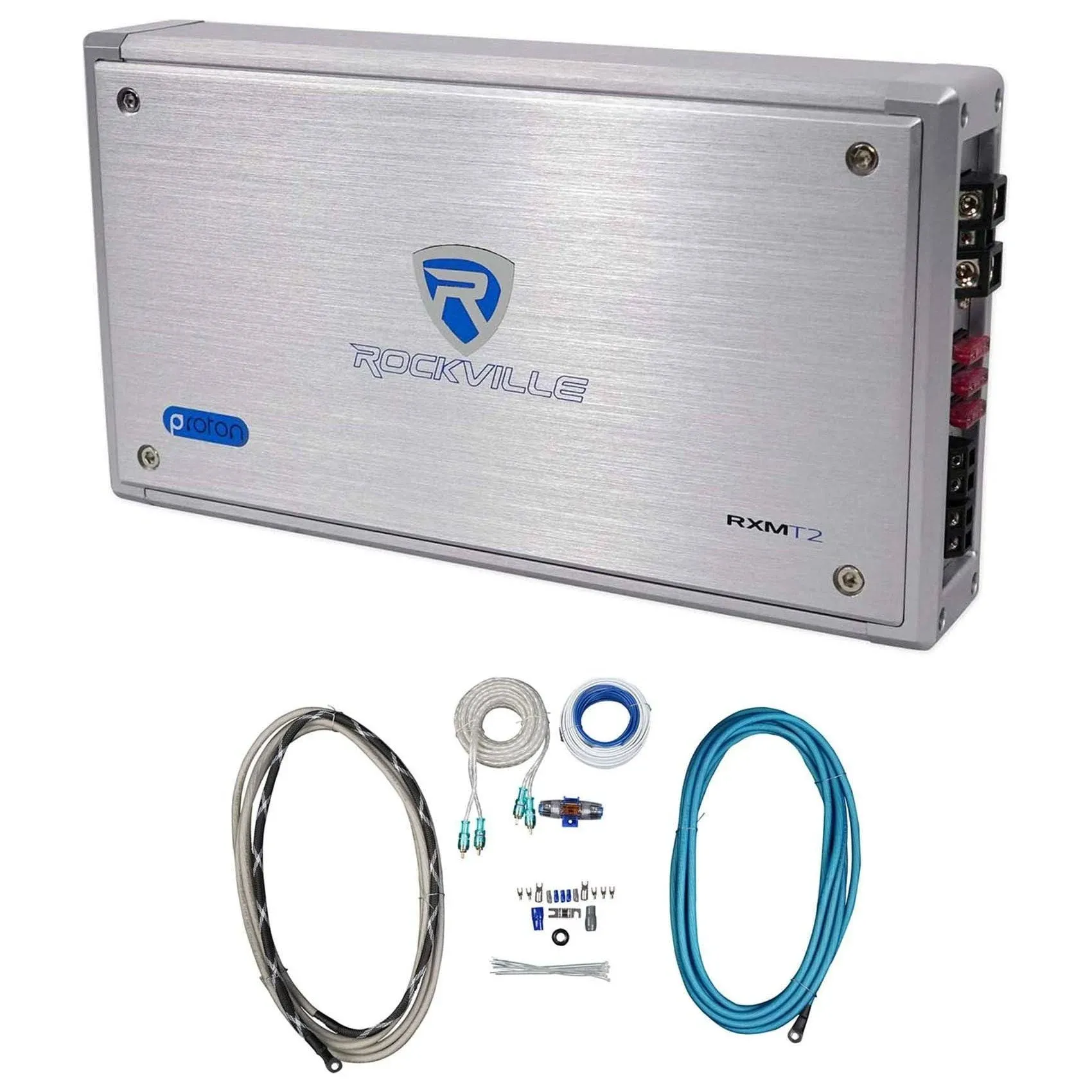 Rockville RXM-T2 Micro 2400W 2 CH Marine/Boat Class D Amplifier 2x600W+Amp Kit