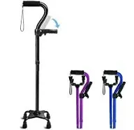 Adjustable Walking Cane for Men & Women with 4-Pronged Base for Extra Stability - Foldable Cane for Seniors with Foam Padded Offset Handle for Soft Grip & a Second Handle for Standing