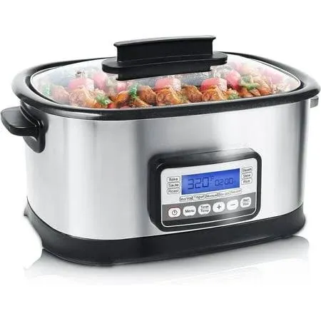 spoonlemon 6.5 Quart Slow Cooker Programmable 11-in-1 Multi Cooker Electric with Sous Vide 1500W, Size: 18.11D x 13.76W x 9.64H, Silver