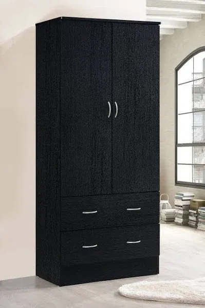 Hodedah 2-Door Wardrobe with 2 Drawers and Hanging Rod