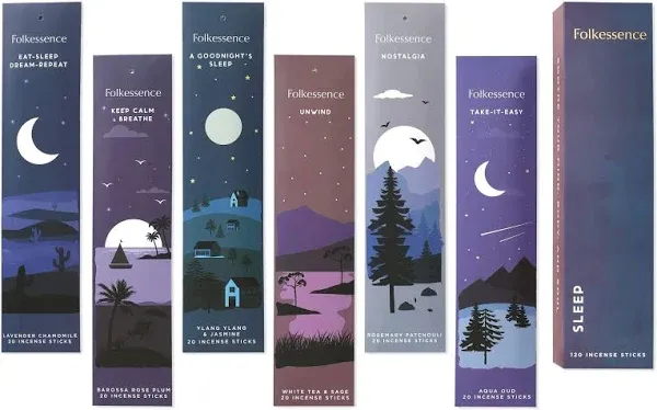 Folkulture Incense Sticks - Set of 6 Variety Pack (120 Sticks) - Balsam Cedarwood, Organic Incense Sticks Non Toxic, Inscents-Sticks, Insence-Sticks or Insenses