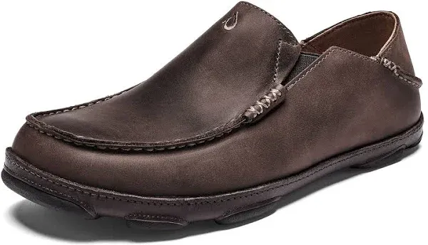 OLUKAI Moloa Slipper Men's Slippers, Premium Nubuck Leather Slip On Shoes, Shearling Lining & Gel Insert, Drop-in Heel Design