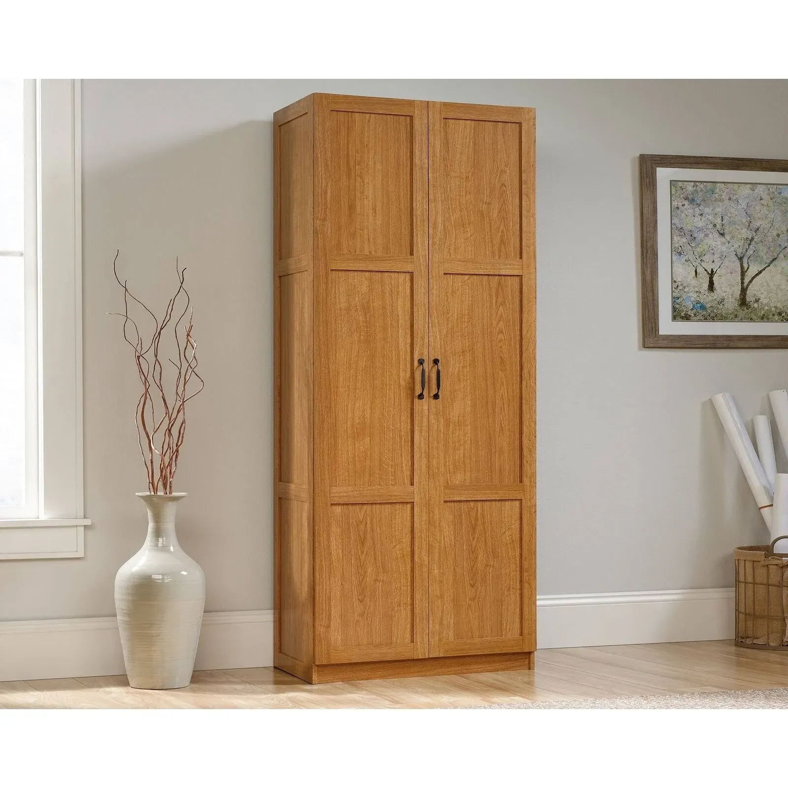 Sauder Select Storage Cabinet, Pantry Cabinet Kitchen Storage with Adjustable Shelves, Bathroom Storage Cabinet, in Highland Oak