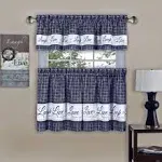 Achim Live Love Laugh Window Curtain Tier Pair and Valance Set Navy