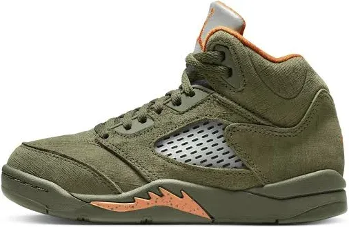 NIKE Jordan 5 Retro (Preschool) Little Kids SIZE 2Y -Army olive/solar orange