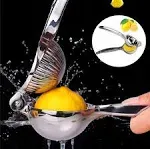 Zulay Kitchen Metal 2-in-1 Lemon Lime Squeezer - Hand Juicer Lemon Squeezer Gets Every Last Drop - Max Extraction Manual Citrus Juicer - Easy-to-Use