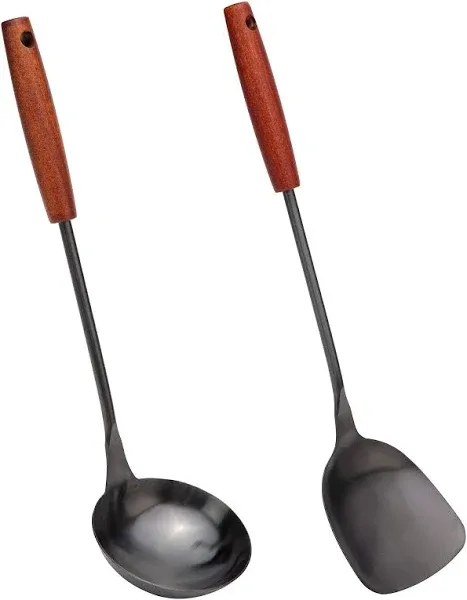 2 Pack Wok Spatula and Ladle Utensil Set for Kitchen Hotel Chef Use