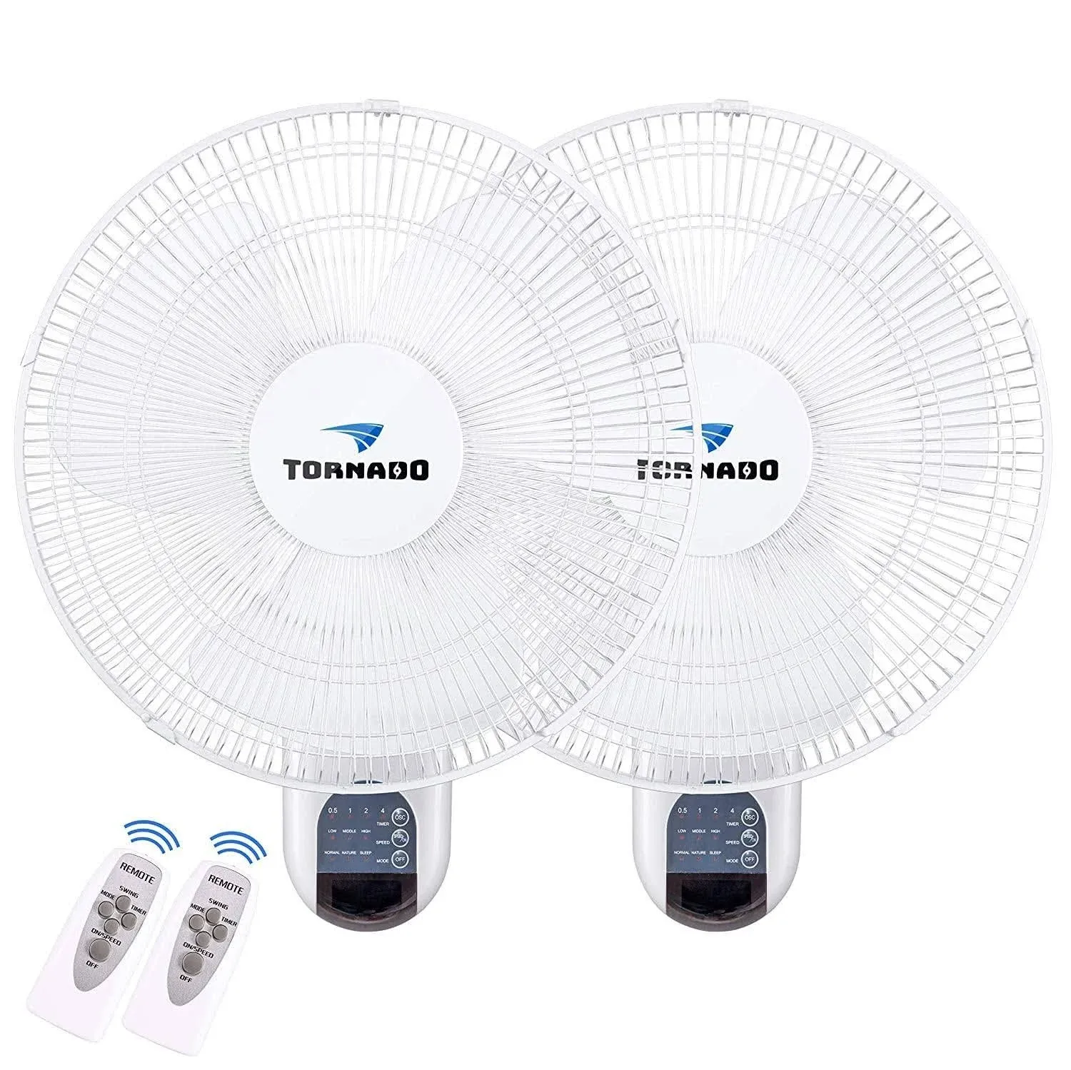 Tornado 2 Pack 16 inch Oscillating Wall Mount Fan Remote Control Included 3 Speed 2650 CFM 6 ft Cord UL Safety Listed