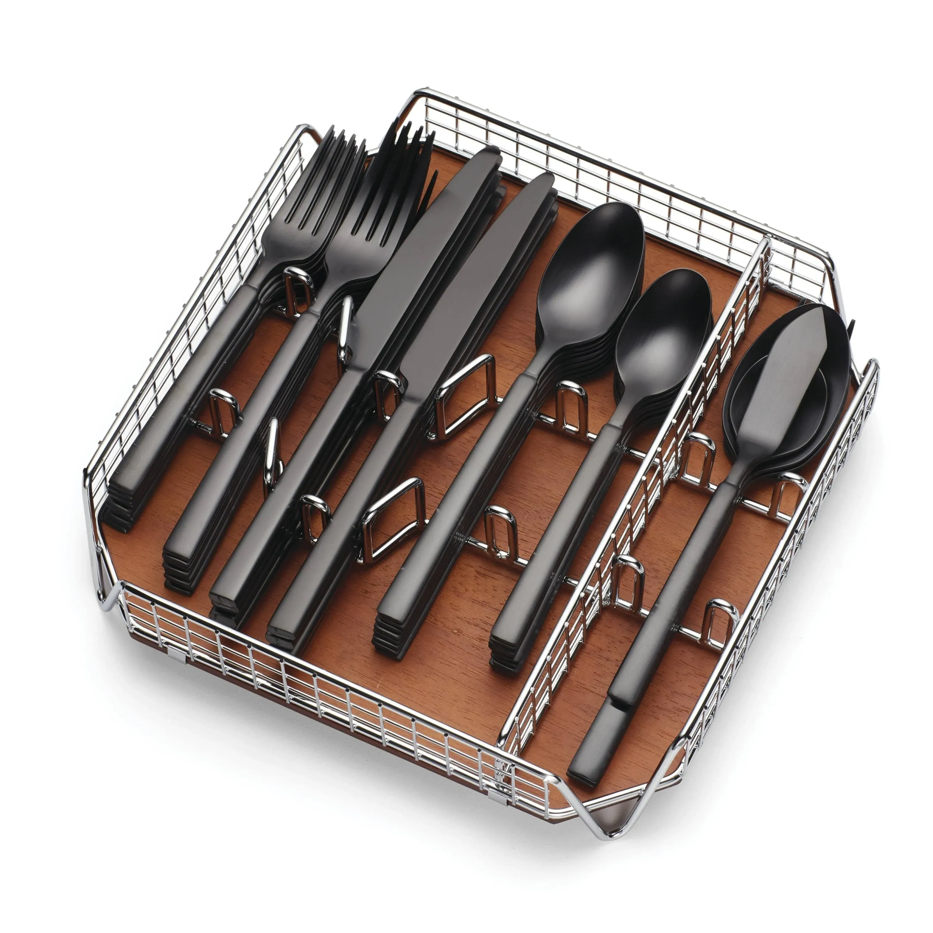 Gailann Black Satin 45-Piece Flatware Set