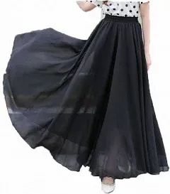 Afibi Womens Chiffon Retro Long Maxi Skirt Vintage Dress