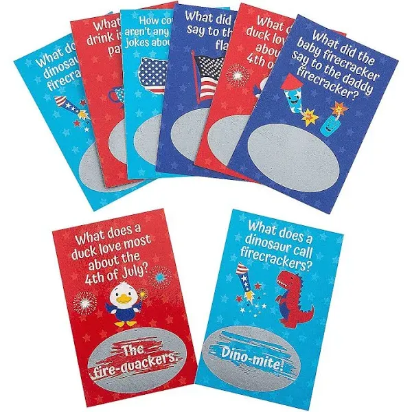 Patriotic Joke Scratch-Off Cards, Fourth of July, Toys, 50 Pieces