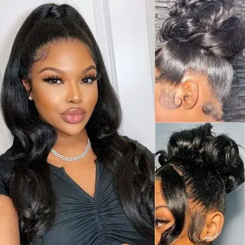 360 Body Wave Lace Front Wigs Human Hair Pre Plucked with Baby Hair Glueless 180% Density Full 360 Frontal Wigs Human Hair Natural Color Wigs Brazilian Virgin Hair for Black Women 24inch