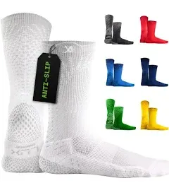 LUX Anti Slip Sport Grip Socks GripArray (Patented) Non-Slip One Size White