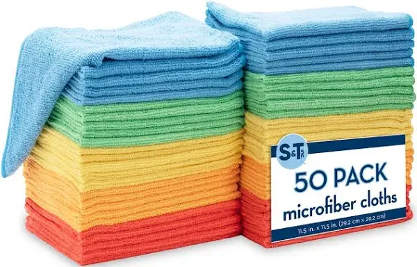 S&T INC. Microfiber Cleaning Cloth, Bulk Microfiber Towel for Home, Reusable and Lint Free Cloth Towels for Car, Assorted Colors, 11.5 Inch x 11.5 Inch, 150Pack