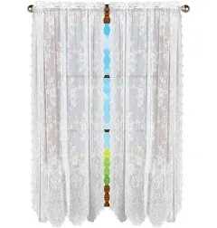 Collections Etc Lace Rose Pattern Rod Pocket Top Window Curtains - Scalloped Edge Valance - Swag, Valance, Panels - Rod Pocket Tops - Machine Washable - Polyester