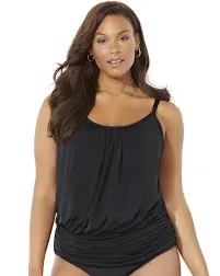 Plus Size Women's Lightweight Scoop Neck Blouson Tankini Top by Swimsuits For All