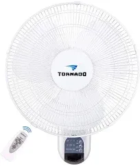 Tornado 16 Inch Oscillating Wall Mount Fan Remote Control Included 3 Speed 2650 CFM 6 FT Cord UL Safety Listed