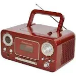 Studebaker SB2135RS Portable Stereo CD Player with AM/FM Radio and Cassette Player/Recorder in Red and Silver