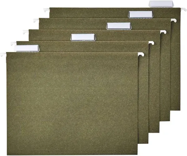 Amazon Basics Hanging File Folders, Letter size, Standard Green,1/5-Cut Tabs, 50 per Box