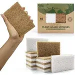 AIRNEX 10 Pack Biodegradable Natural Kitchen Sponge - Compostable Cellulose and Coconut Walnut Scrubber Sponge - Eco Friendly Sponges for Dishes