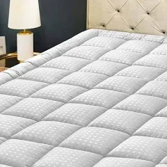 HYLEORY King Mattress Pad Quilted Fitted Mattress Protector Cooling Pillow Top Mattress Cover Breathable Fluffy Soft Mattress Topper with 8-21" Deep Pocket