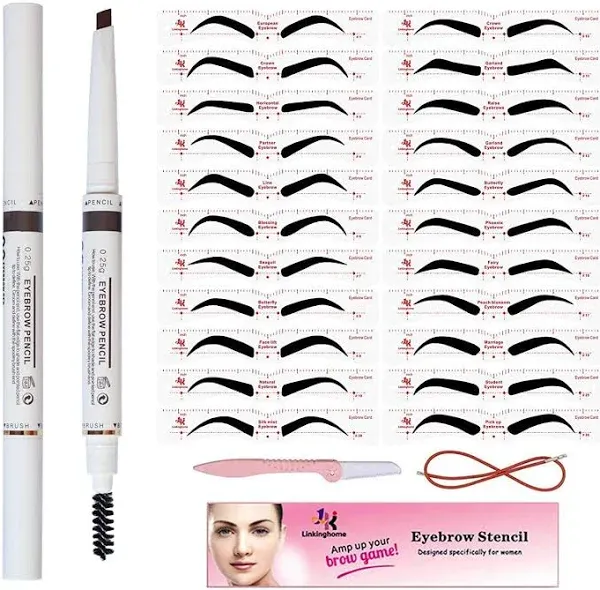 Eyebrow Stencils & Eyebrow Pencil, 30 Eyebrow Shaper Kit, Reusable Eyebrow Template With Strap & Eyebrow Razor, Waterproof Eyebrow Pen, 3 Minutes Makeup, Suitable for 98%