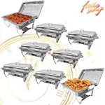 4 Pack Chafing Dish Buffet Set, 8QT Stainless Steel Rectangular Chafers and Buffet Warmer Sets for Catering, with Food & Water Pan, Lid, Foldable Frame, Fuel Holder