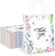 24 Pieces Floral Design Small Thank You Bags with Handles Baby Shower Favor Bags