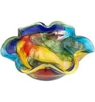 Badash Stormy Rainbow Murano Style Art Glass Floppy Centerpiece Bowl