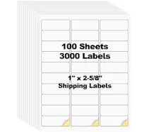 30 UP Labels 1" X 2-5/8" FBA Labels White Shipping Address Labels for Laser and Ink Jet Printer, 30 per Page Labels (100 Sheet, 3000 Labels)