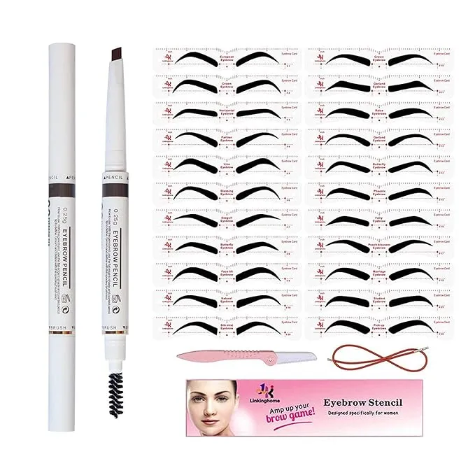 Eyebrow Stencils & Eyebrow Pencil, 30 Eyebrow Shaper Kit, Reusable Eyebrow Template With Strap & Eyebrow Razor, Waterproof Eyebrow Pen, 3 Minutes Makeup, Suitable for 98%