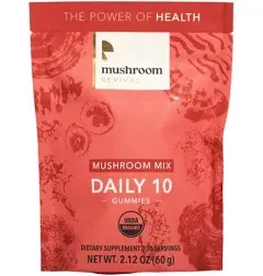 Mushroom Revival, Organic, Daily 10 Mushroom Mix Gummies, 2.12 Ounces, Non-GMO, Vegan, Gluten Free, Keto, Dairy Free