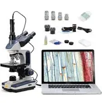 Swift SW380T 40X-2500X Research-Grade Trinocular Compound Lab Microscope with 1.3mp Camera and Software Windows and Mac Compatible and Slide