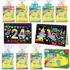 ZMLM Rainbow Scratch Party Favors Kids: Birthday Gifts Toy Bulk Scratch Art Notebook 24 Pack Scratch Paper Birthday Party Favor Girls Boys Art Craft Kit Scratch Pads Classroom Prizes