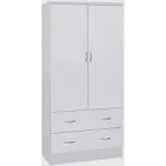 Hodedah 2-Door Wardrobe with 2 Drawers and Hanging Rod