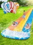 JOYIN 225ft Triple Slip Slide and 3 Boogie Boards Heavy Duty Lawn Wat