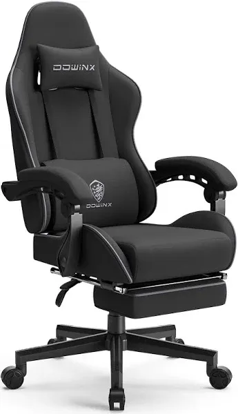 Dowinx Gaming Chair Fabric with Pocket Spring Cushion, Massage Game Chair Cloth with Headrest, Ergonomic Computer Chair with Footrest 290LBS, Black