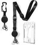 DELSWIN Heavy Duty Retractable Lanyard - Breakaway Lanyards for ID Badges Keys, Retractable Keychain with Upgraded Carabiner, Key Ring, and 2-Card