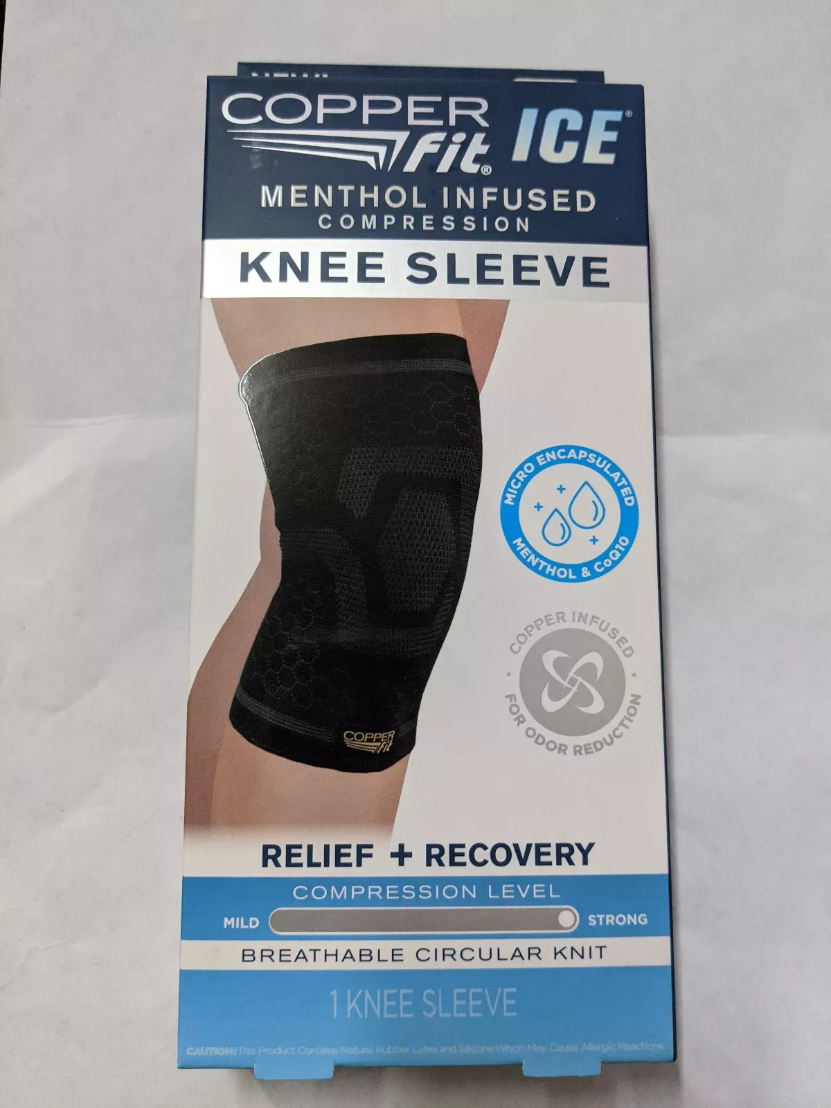 Copper Fit Ice Knee Compression Sleeve Infused with Menthol and CoQ10 L/XL Black