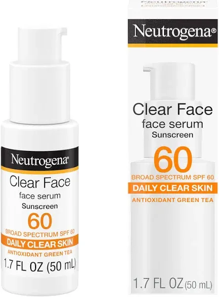 🌟 Neutrogena Clear Face Face Serum SPF60+ w/ Green Tea 1.7 oz 🌟