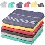 6 Pack Turkish Beach Towel Set with 2 Chair Bands - 100% Cotton 39X70 - Beach To