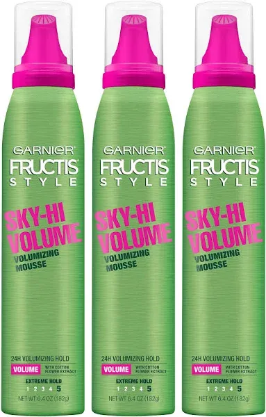 3-Pack Garnier Fructis Style Sky-Hi Volume Volumizing Hair Mousse, 6.4 Ounce