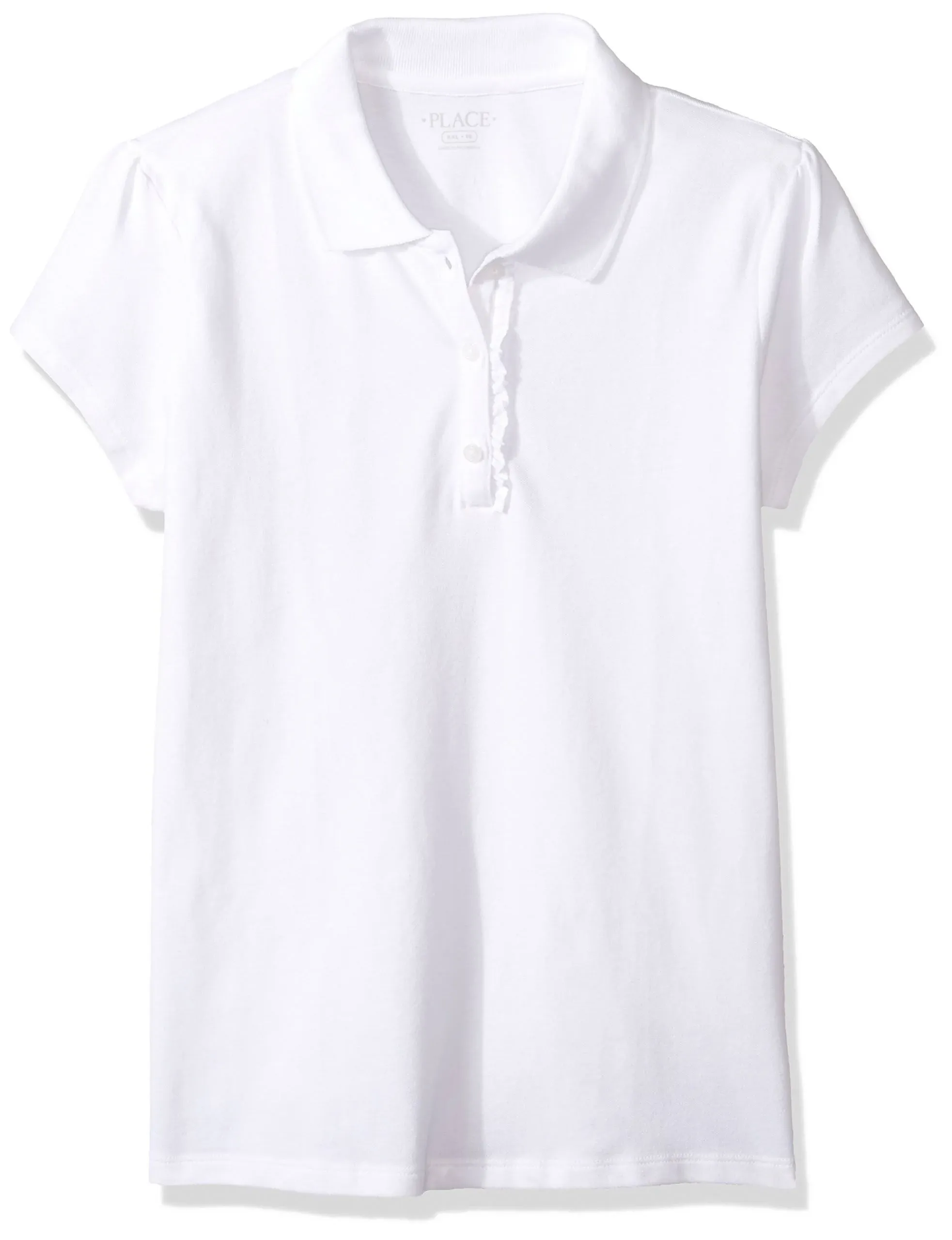 The Children's Place Girls Uniform Short Sleeve Ruffle Pique Polo, Sizes Xs-xxl, Girl's, Size: 2XL(16), White