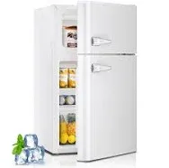 Kismile Mini fridge with freezer,3.2 Cu.Ft Compact Mini Refrigerator with Double 2 door,Adjustable Temperature,Full Size for Home,Kitchen,Dorm