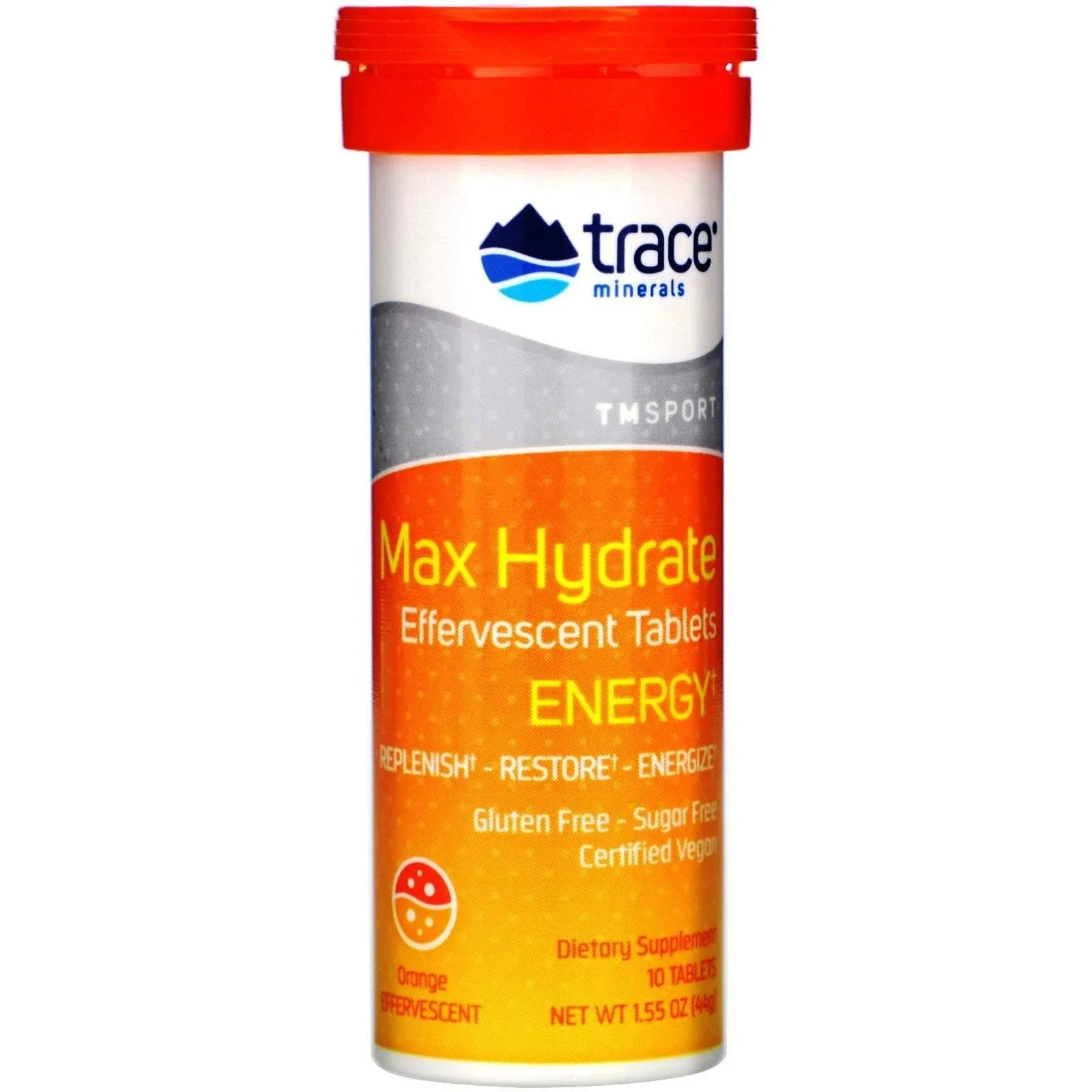 Trace Minerals , Max Hydrate Energy, Effervescent Tablets, Orange