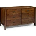 Walker Edison 57" Classic Solid Wood 6 Drawer Dresser Walnut