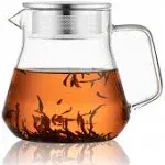 CNGLASS One-Touch Glass Tea Maker,20oz(600ml) Glass Teapot and Kettle with Stainless Steel Filter Lid,Borosilicate Glass Tea Pot for Loose Leaf Tea